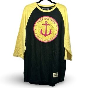 Pink Dolphin 3/4 Sleeve Baseball Jersey Men's Size XXL Streetwear Surfwear Skate